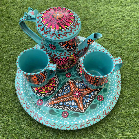 Unique Tea-Set in Blue Truck Art Pakistan Traditions.