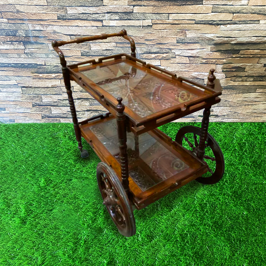 Mesh Style Solid Wood Tea Trolley