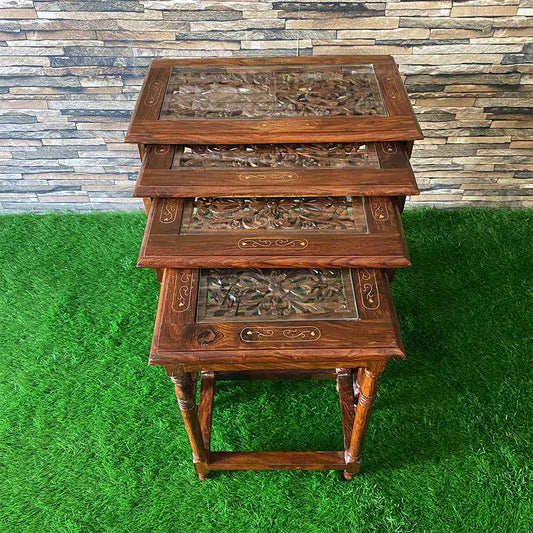 Darbari Wooden Handicrafted Nesting Table Set Of 4