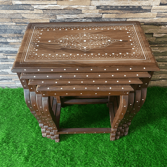 mughlia-white-art-dark-brown-20"-nesting-tables-set-of-4-naksh-decor-best-sellers-home-furniture-naqshi-table-tables-0