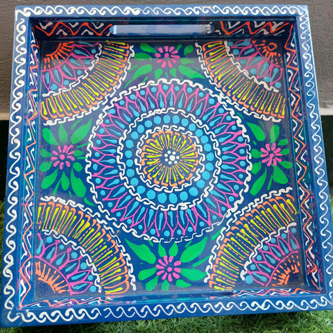 Blue Square Tray in Truck Art Article Single Tray.