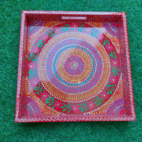 red-square-tray-in-truck-art-article-single-tray.-naksh-decor-kitchen-decor-trays-truck-art-2