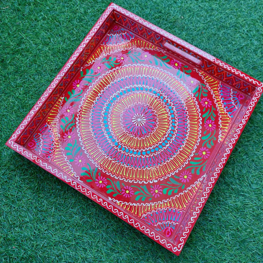 red-square-tray-in-truck-art-article-single-tray.-naksh-decor-kitchen-decor-trays-truck-art-0