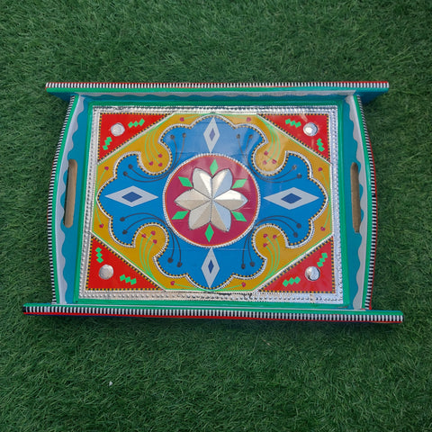 Handcrafted Colored Wooden Tray in Chamakpatti Art.