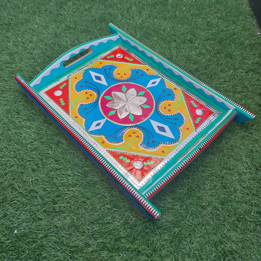 Handcrafted Colored Wooden Tray in Chamakpatti Art.