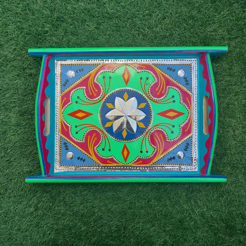 Unique Piece Wooden Tray in Chamakpatti Art.