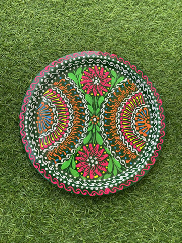 Green Handcrafted Colorful Truck Art Plate.