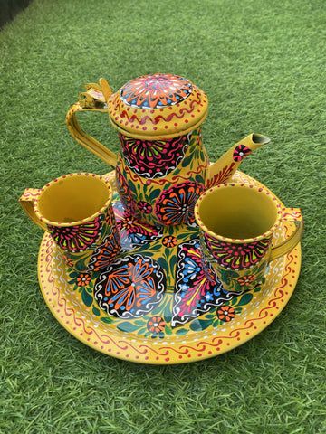 Unique Tea-Set in Yellow Truck Art Painted Item.