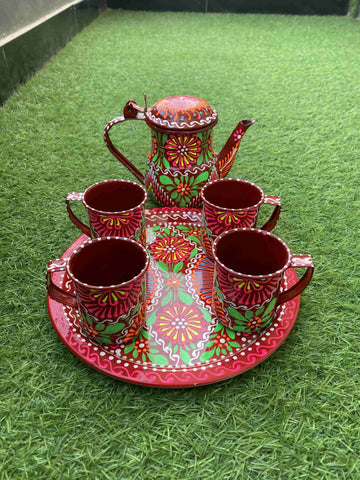 unique-tea-set-in-red-handpainted-truck-art-traditions.-naqshi.pk-chainak-kitchen-decor-tea-set-truck-art-4