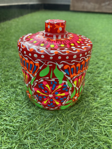 Hand-Painted Truck Art Sugar Pot in Red