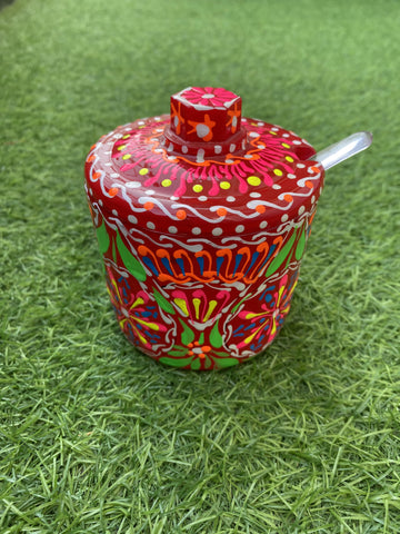 Hand-Painted Truck Art Sugar Pot in Red