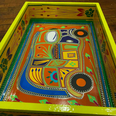 Chamakpatti Wheel Tray in Yellow