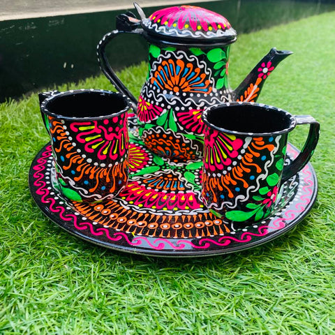Unique Tea-Set in Black Truck Art Pakistan Traditions.