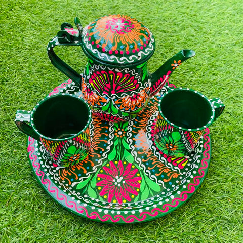 Unique Tea-Set in Green Truck Art Pakistan Traditions.