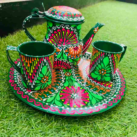 unique-tea-set-in-green-truck-art-pakistan-traditions.-naqshi.pk-chainak-kitchen-decor-tea-set-truck-art-3