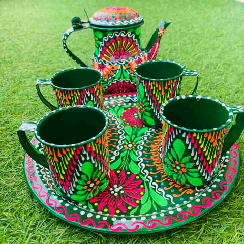 unique-tea-set-in-green-truck-art-pakistan-traditions.-naqshi.pk-chainak-kitchen-decor-tea-set-truck-art-6