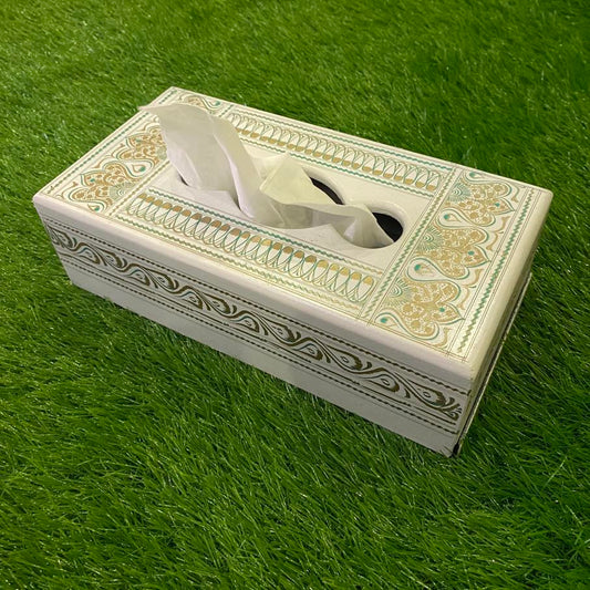 White and Gold Naqshi Tissue Box